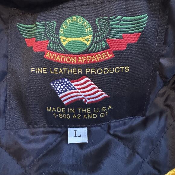 NEW Perrone Aviation UPS Brown Leather Bomber Jacket Mens Large Removable Liner - Picture 2 of 16